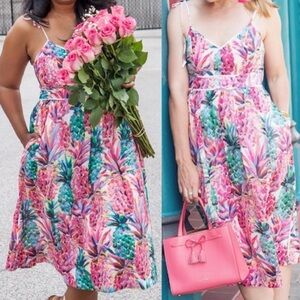 J. Crew Ratti Painted Pineapple Print Thin Tie-Strap Dress